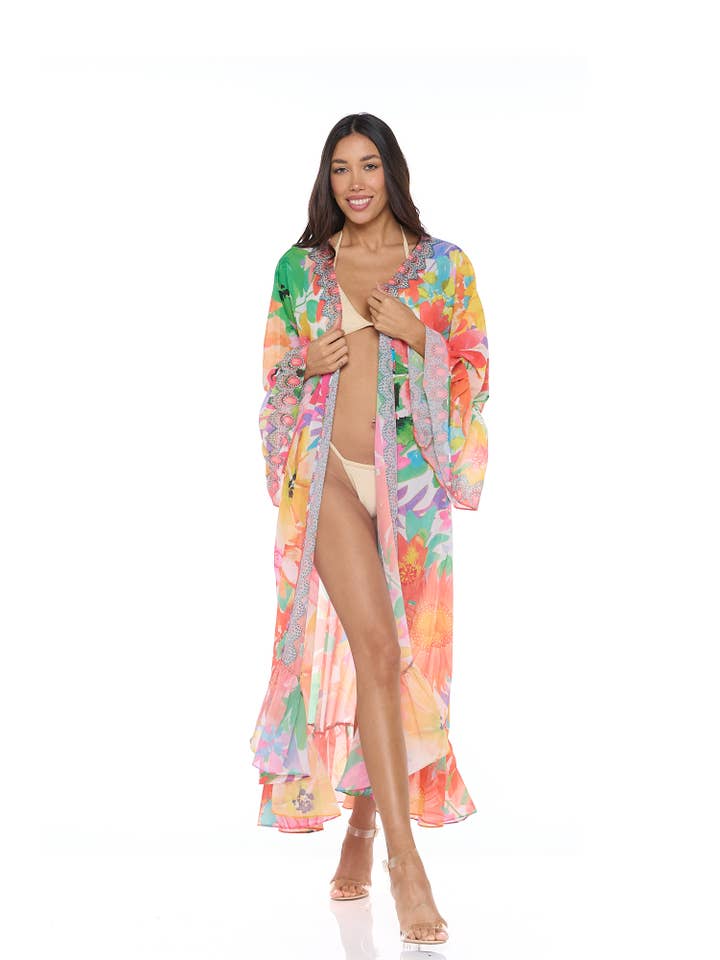 Ranee's - Wholesale Kimono - Women's - Red floral ruffle duster3