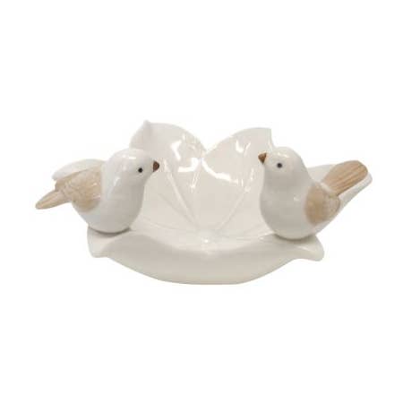 Ceramic Leaf- White W/ Birds Soap Dish for wholesale by Sponges Direct