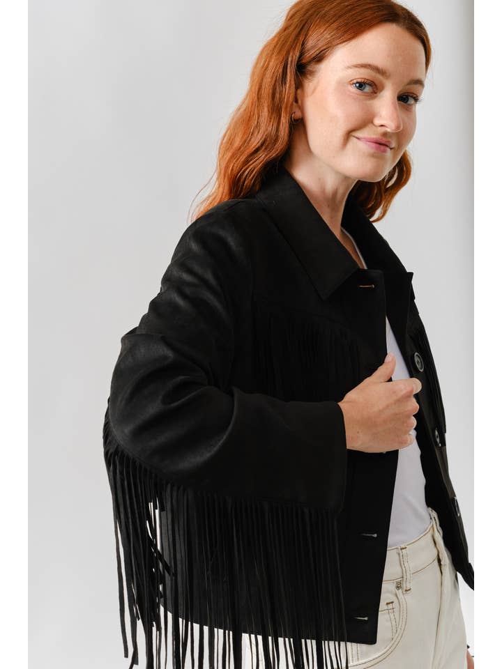 Aaron & Amber - Wholesale Leather Jacket - Women's - MAJ3277 FAUX SUEDE FRINGE JACKET1