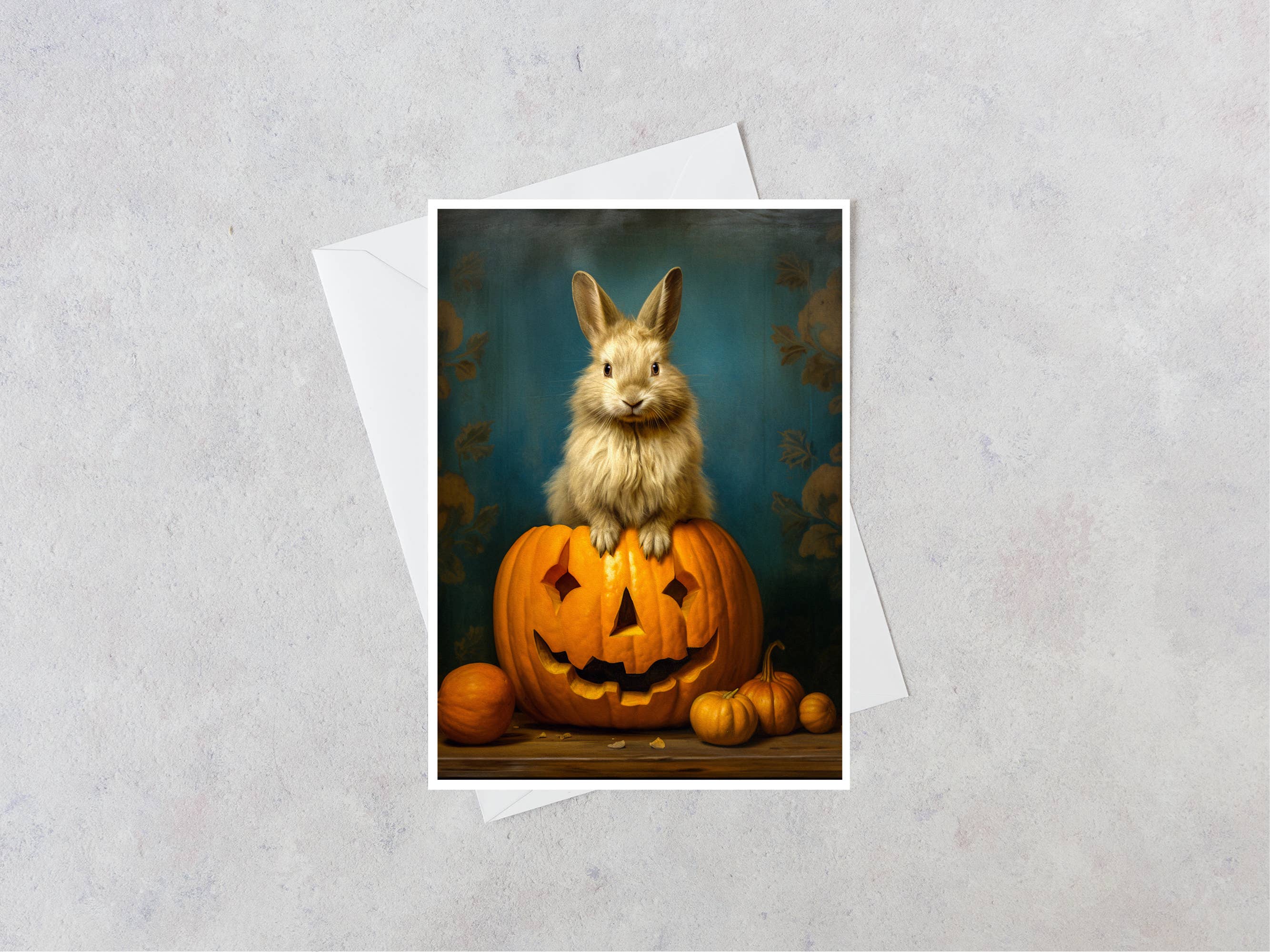 Salty Alyce - Wholesale Halloween Card - Rabbit In A Jack O Lantern Pumpkin Blank Card 36AS