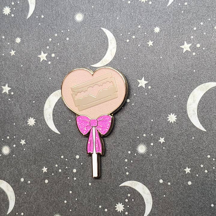 CatHead Pins - Wholesale Lapel Pin/Button - Razor Blade Pastel Pink Heart Lollipop Enamel Pin
