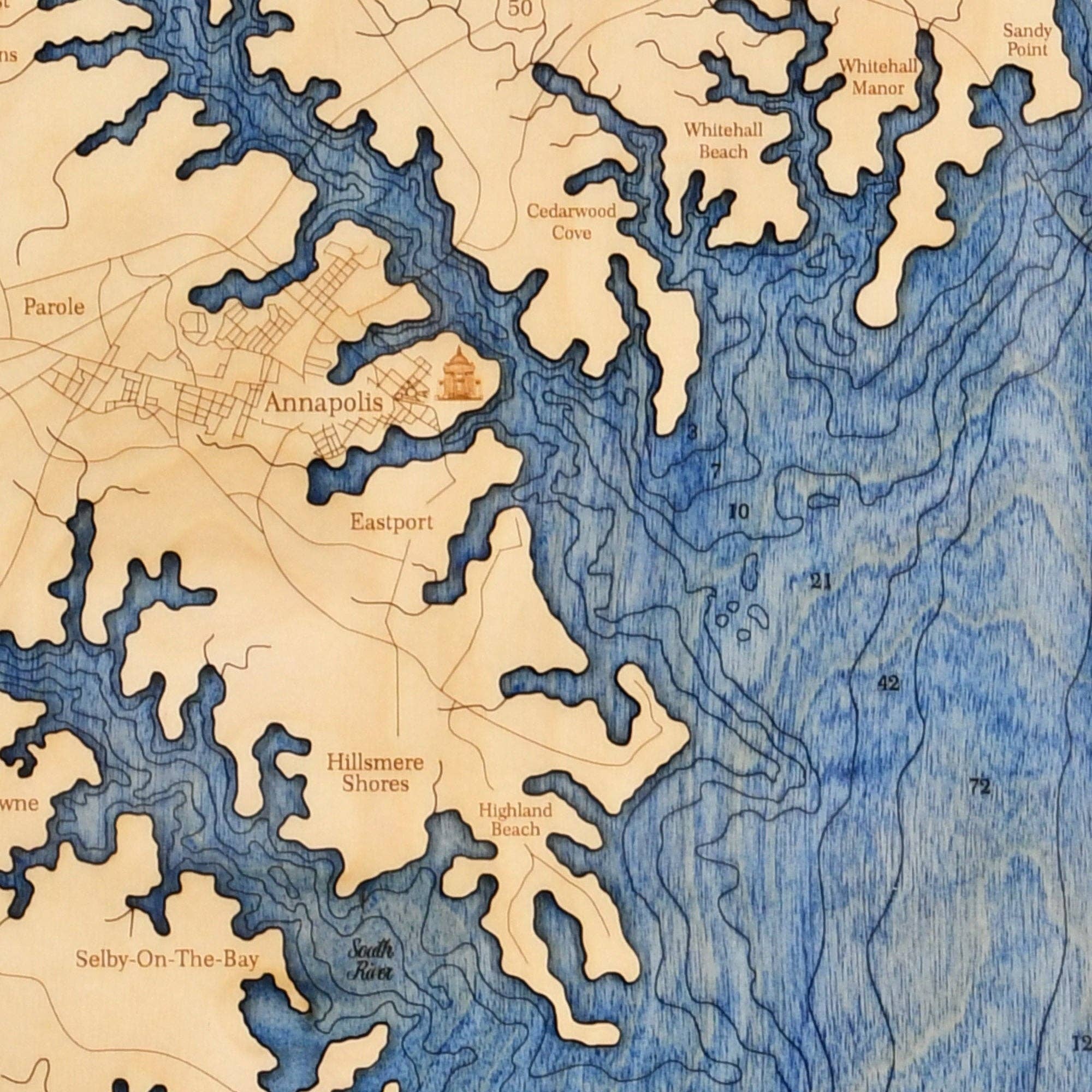 Sea & Soul Nautical Chart Art – Großhandel Serviertabletts – Annapolis Serviertablett mit Seekarte und Wanddekoration, 2 Ebenen11