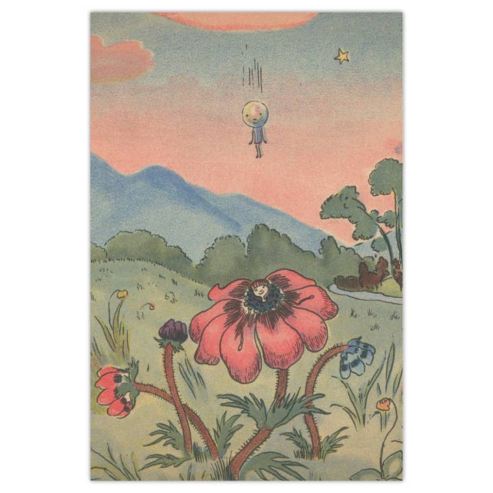 Postcard - anthropomorphic flower and raindrop, 1930s France for wholesale by 50 Watts