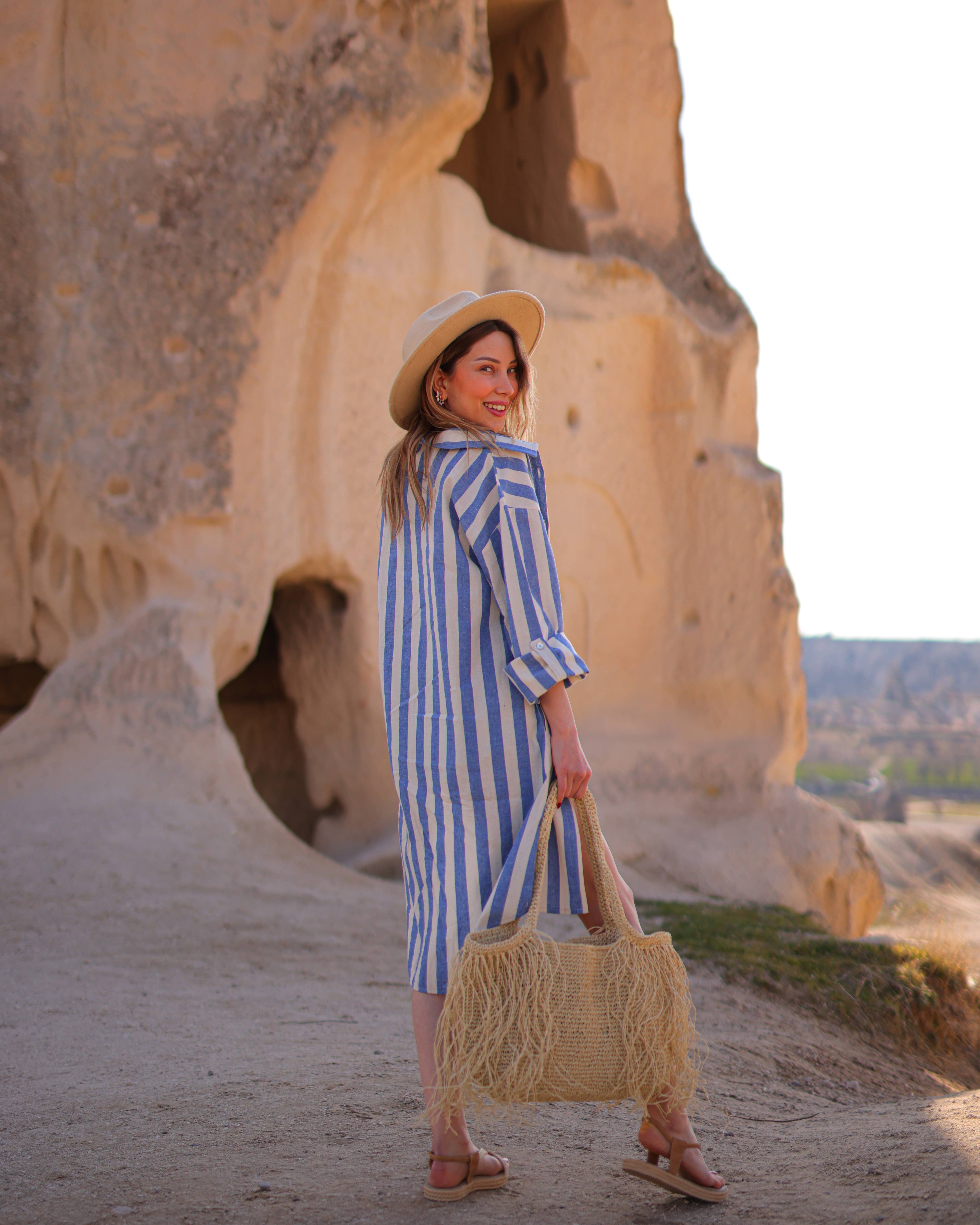 Moa - Wholesale Dress - Women's - Striped Short Linen Shirt Dress7