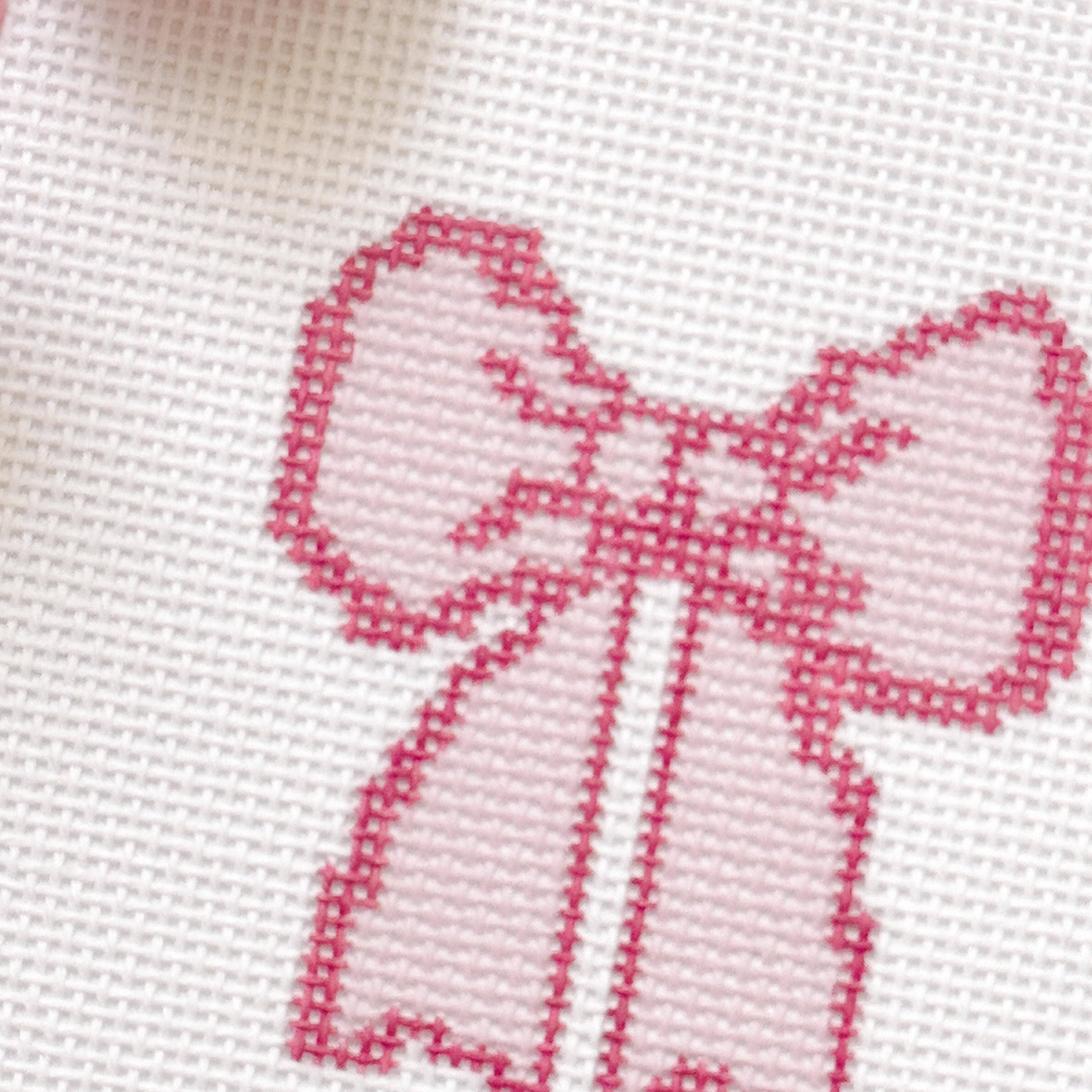 Cotswold Co Designs - Wholesale Embroidery/Cross Stitch Supplies - Hand Painted Coquette Bow 2.5” Needlepoint Canvas 18 Mesh Coquette Needlepoint Canvas Bow Hand Painted5