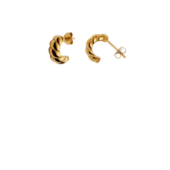 Nordic Muse - Wholesale Huggie Earrings - Gold Small Ridge Huggie Hoop, Waterproof3