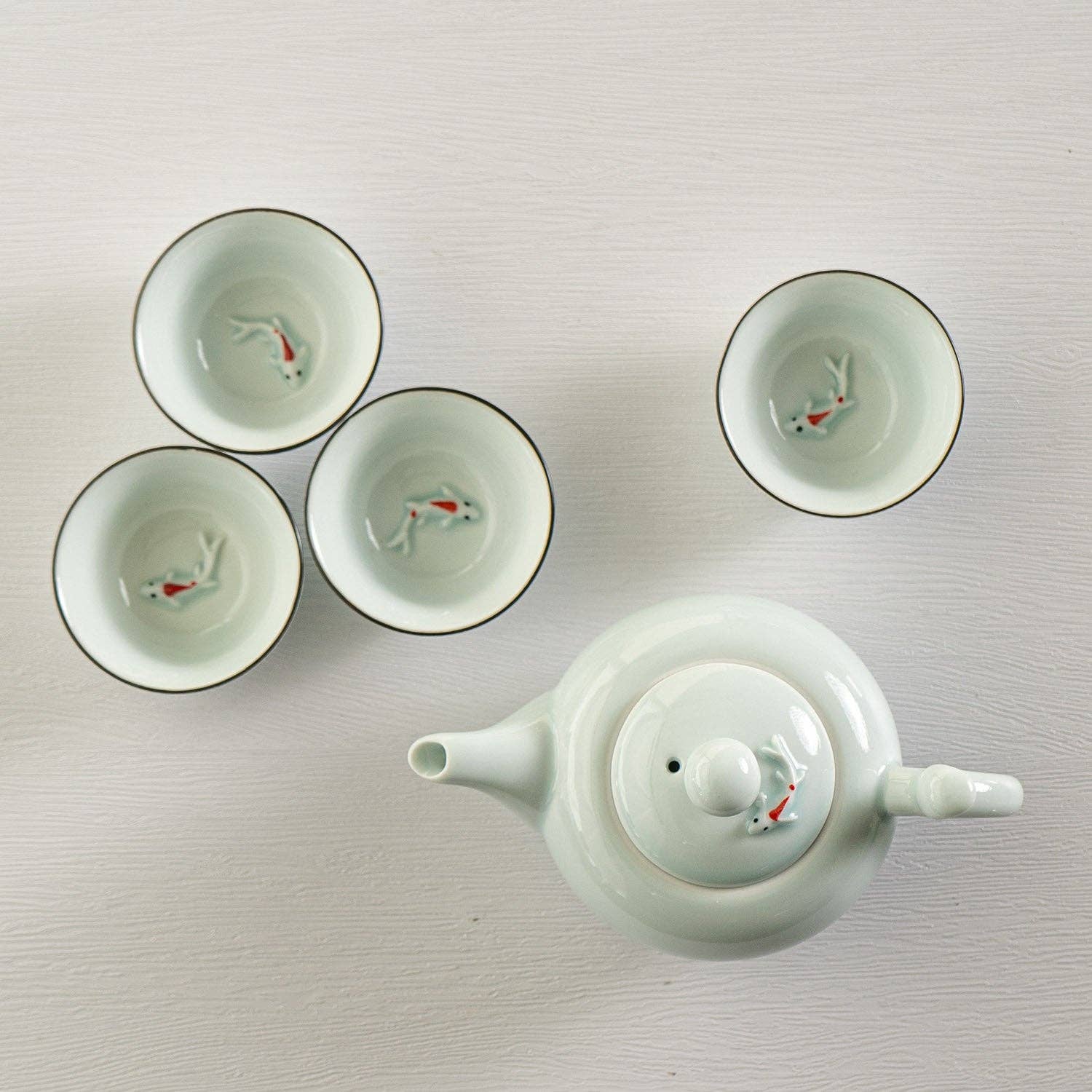 Urban Tokyo - Wholesale Tea Set - Japanese Koi Fish Kung Fu Tea Set 8oz Tea Pot with 4 Cups Blue (1/30)3