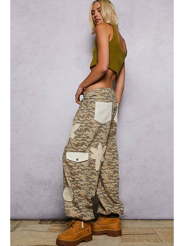 Pol Clothing - Wholesale Pants - Women's - Pleat Detail Floral Patchwork Cargo Pants4