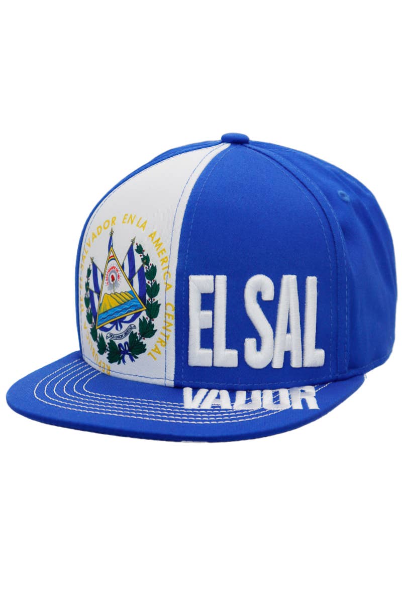 El Salvador Flag Split Guanaco Flat Bill Snapback for wholesale on Faire0