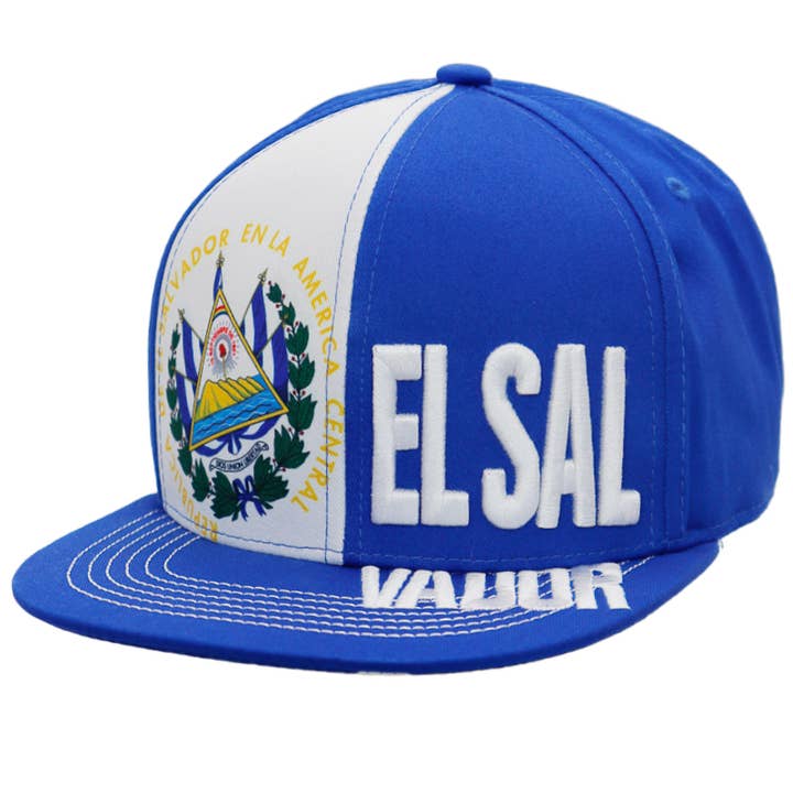 El Salvador Flag Split Guanaco Flat Bill Snapback for wholesale on Faire