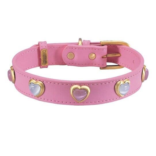 Heart Dog Collar/Leash - Pink, Cat Eye Gemstones for wholesale by Dosha Dog