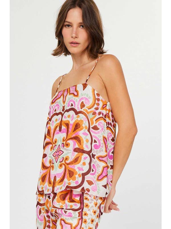 Current Air - Wholesale Button Down Shirt - Women's - Boho Tile Printed Camin Top - XL