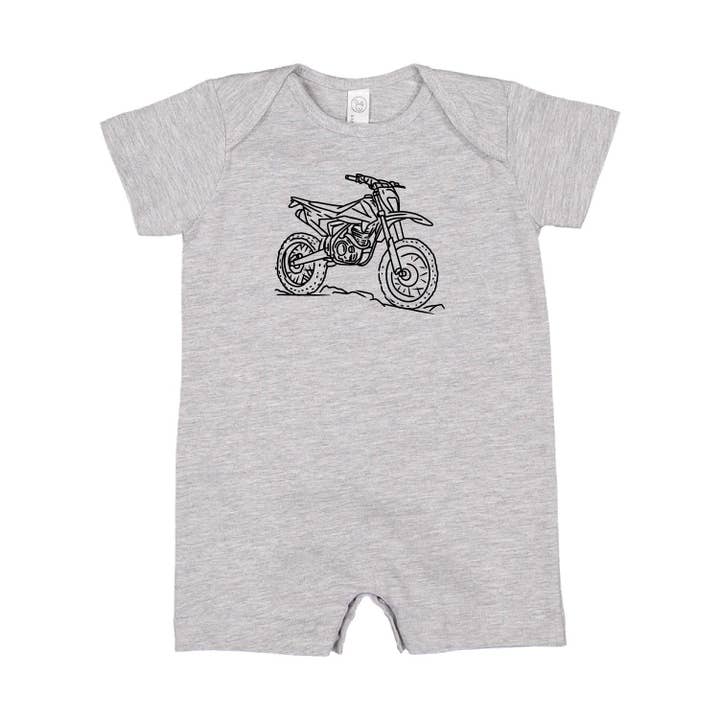 DIRT BIKE — Minimalistisches Design — Kurzarm/ Shorts — einteiliger Baby-Strampler für den Großhandel von Little Mama Shirt Shop