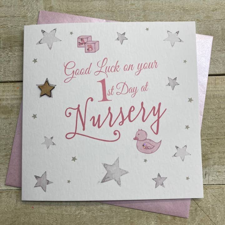 6 x 1° giorno all'asilo - Pink Duck & Ab Blocks (S524) per la vendita all'ingrosso da parte di White Cotton Cards