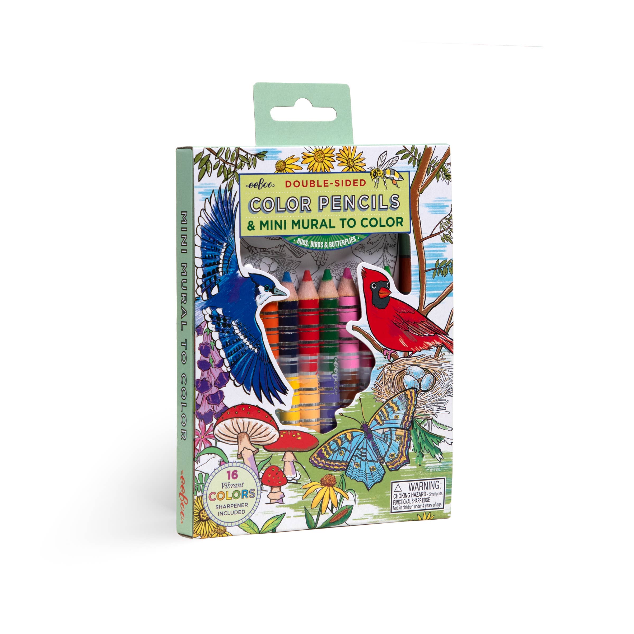 eeBoo - Vente Crayons de couleur - Ensemble de 8 gros crayons Bird & Butterfly avec mini fresque1
