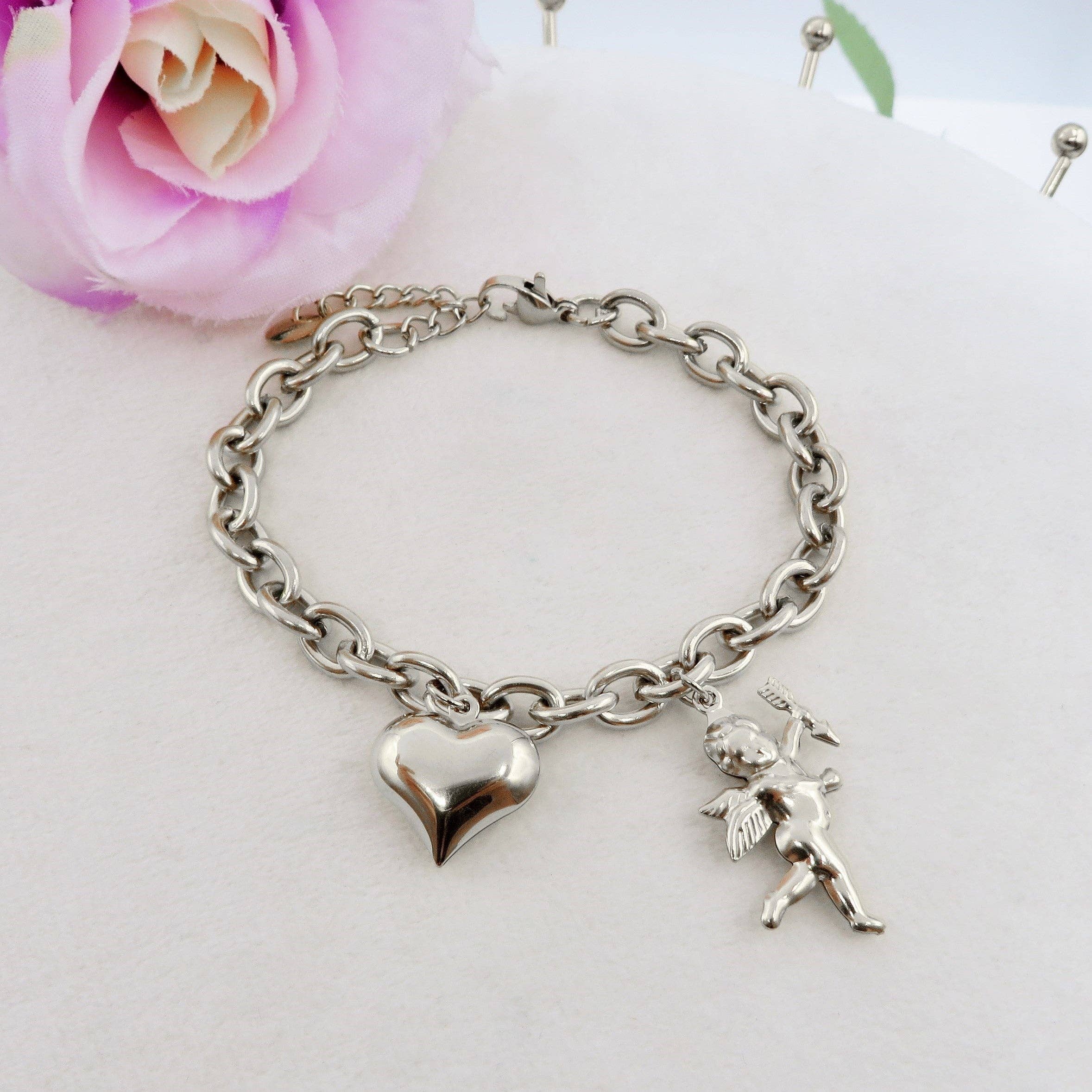 Daemon srls - Wholesale Charm/Dangle Bracelet - CUPID- Bracciale con angelo cupido e cuore bombe' ACCIAIO INOSSIDABILE6