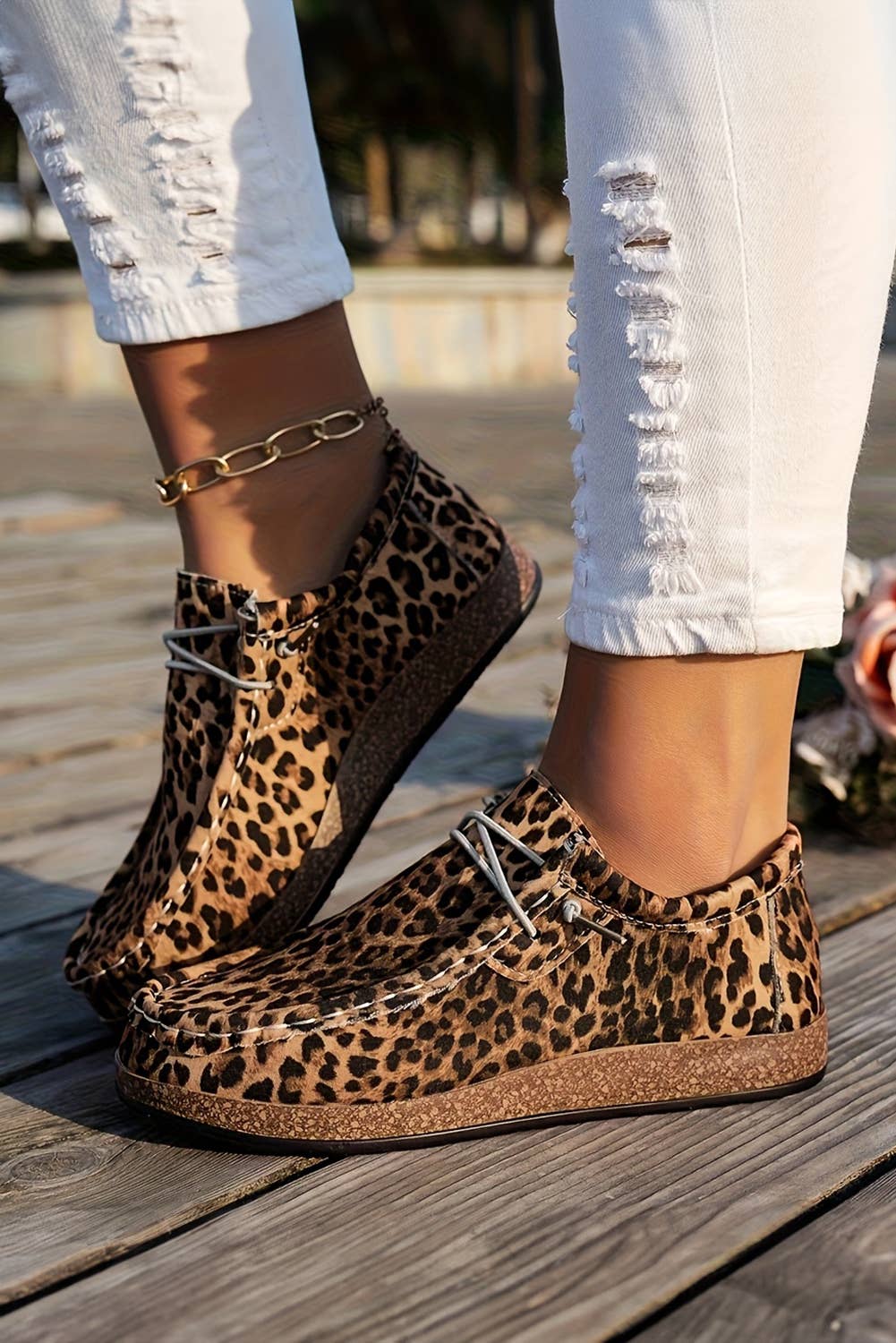 Little Daisy Closet - Wholesale Slip On Sneakers - Women's - LDC Western Leopard Faux Suede Lace-up Decor Slip On Shoes2