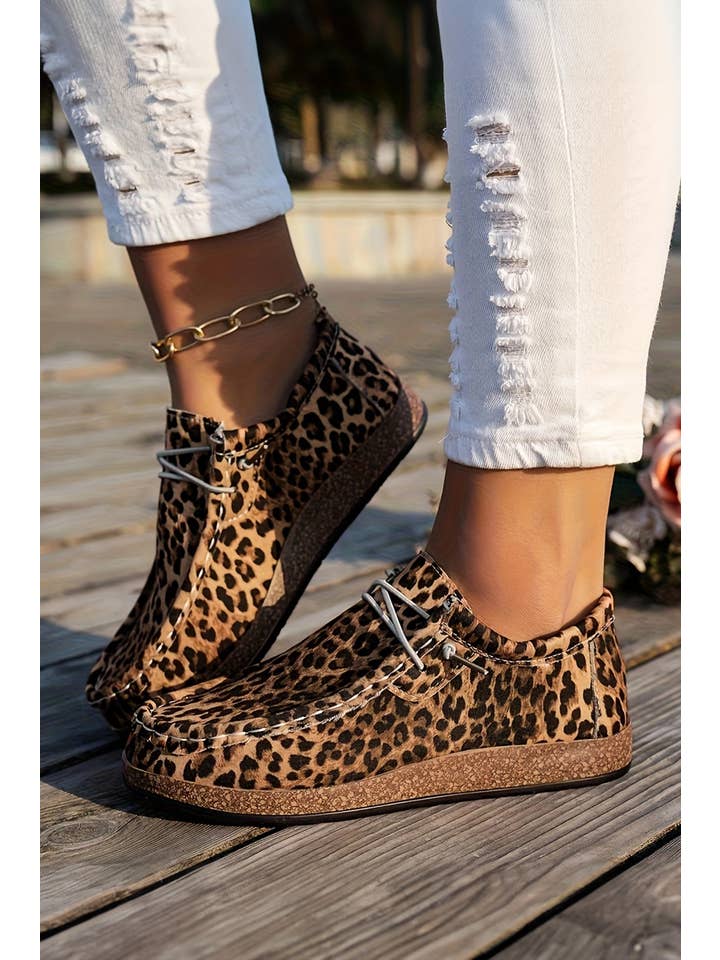 Little Daisy Closet - Wholesale Slip On Sneakers - Women's - LDC Western Leopard Faux Suede Lace-up Decor Slip On Shoes2