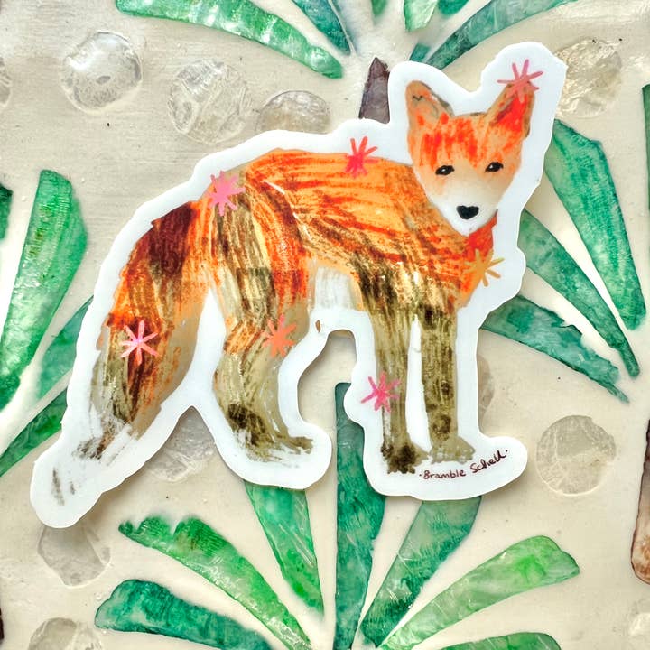 Orange Fox Vinyl Sticker for wholesale by Bramble Schell Studio