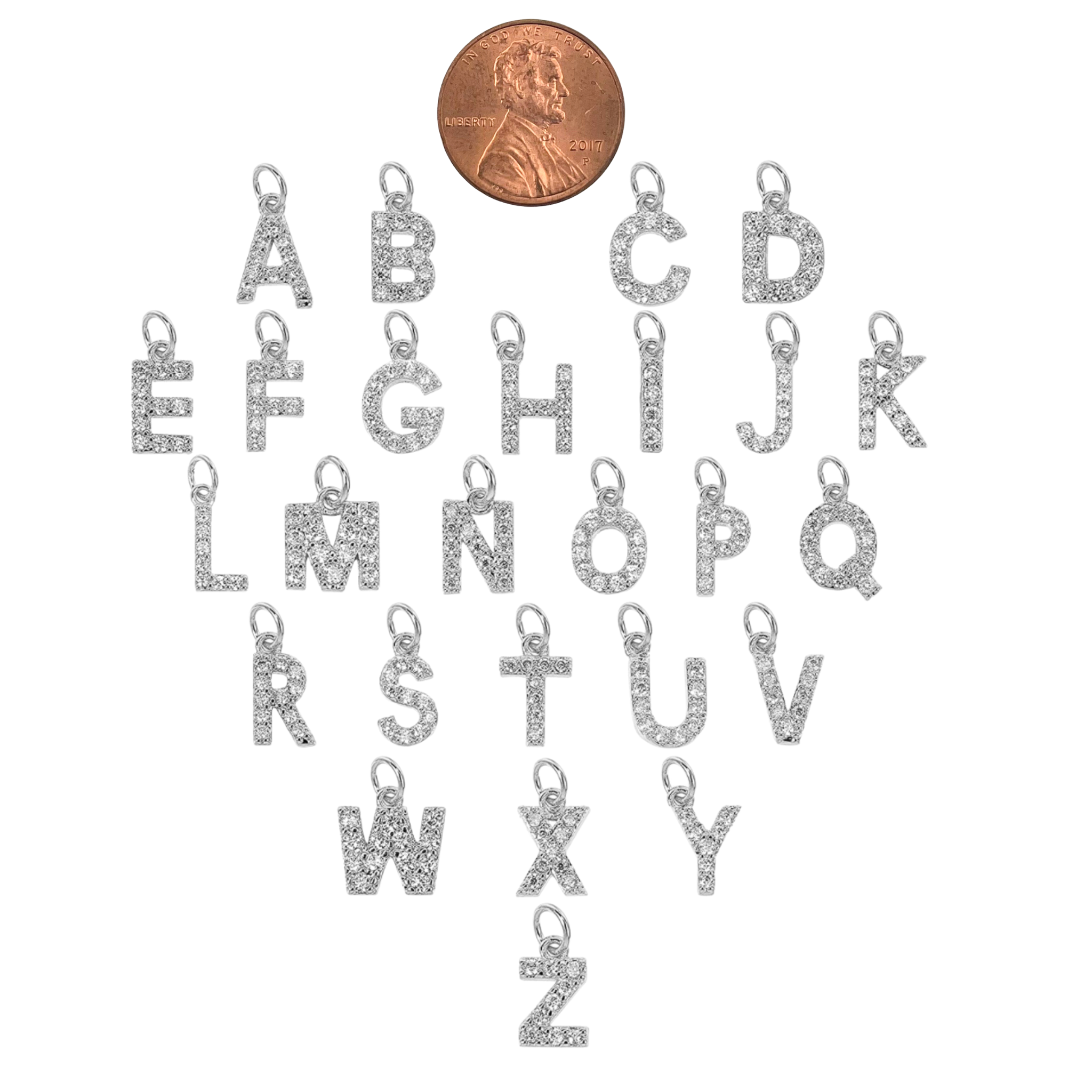 WJW - Vendita all'ingrosso Ciondolo/pendente - Ciondoli con lettera iniziale in acciaio inossidabile e pavé di zirconi cubici35