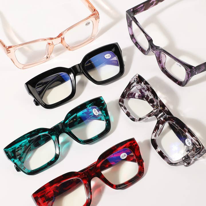 ASSORTED COLOR Blue Light Blocking Chunky Frame Reading Glasses for wholesale on Faire