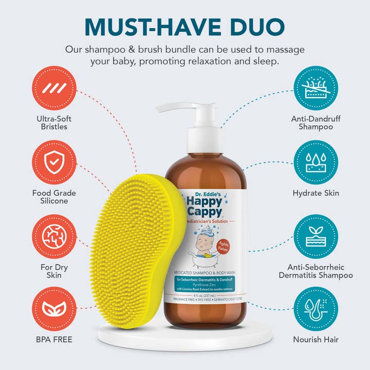 Happy Cappy - Wholesale Baby Bath Set - Kids & Baby - Happy Cappy Cradle Cap Shampoo & Body Wash + Silicone Brush4