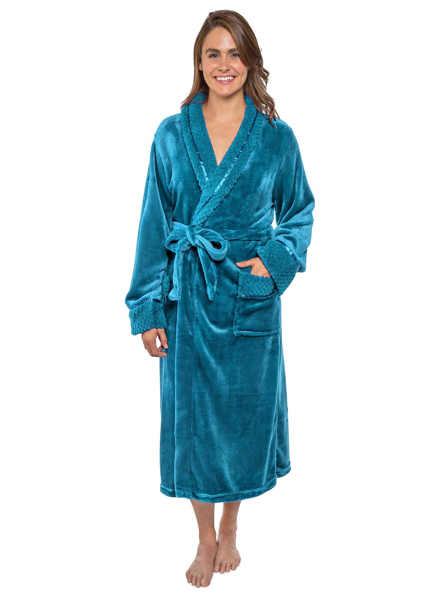 Pavilia - Wholesale Badjas - Dames - Damesbadjas van fleece met satijnen en wafelkanten7