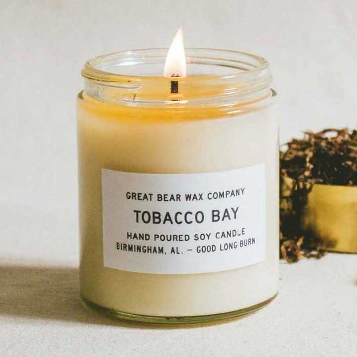 Tobacco Bay Candle 6oz for wholesale by Great Bear Wax Co.