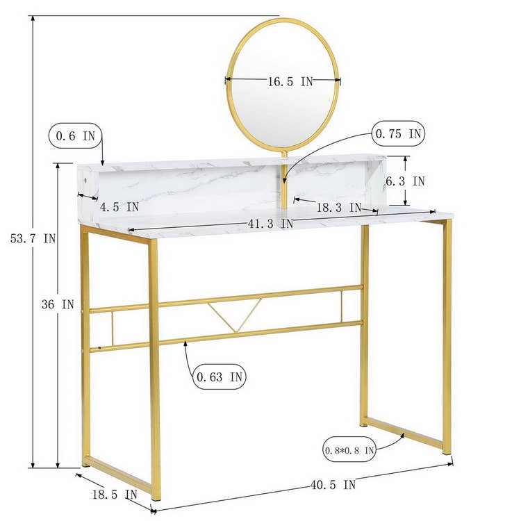 HOMYCASA DESIGN INC - Vente Miroir de courtoisie - Table de coiffeuse moderne et élégante avec finition dorée et marbre2