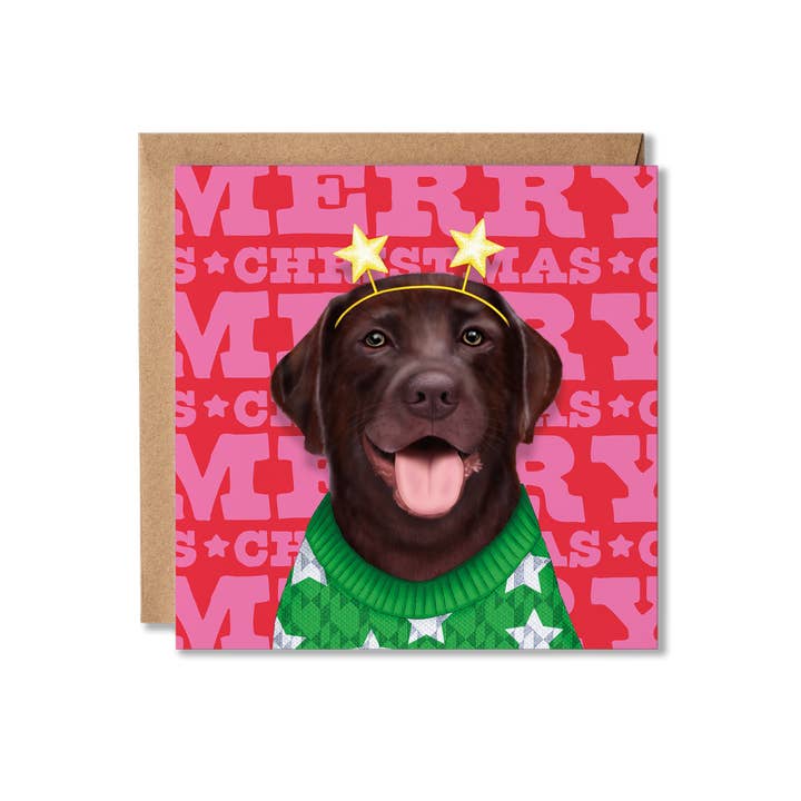 Chocolate Labrador Dog Christmas Card for wholesale by Badgerbee Design