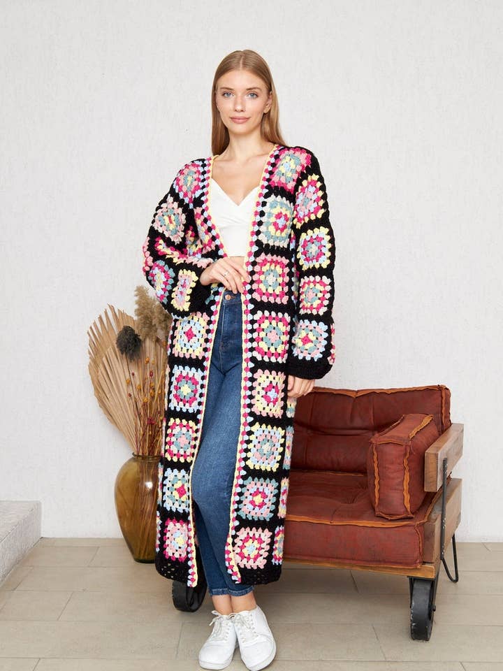 Long Crochet Hand Knit Cardigan Jacket Coat for wholesale by chandakashop