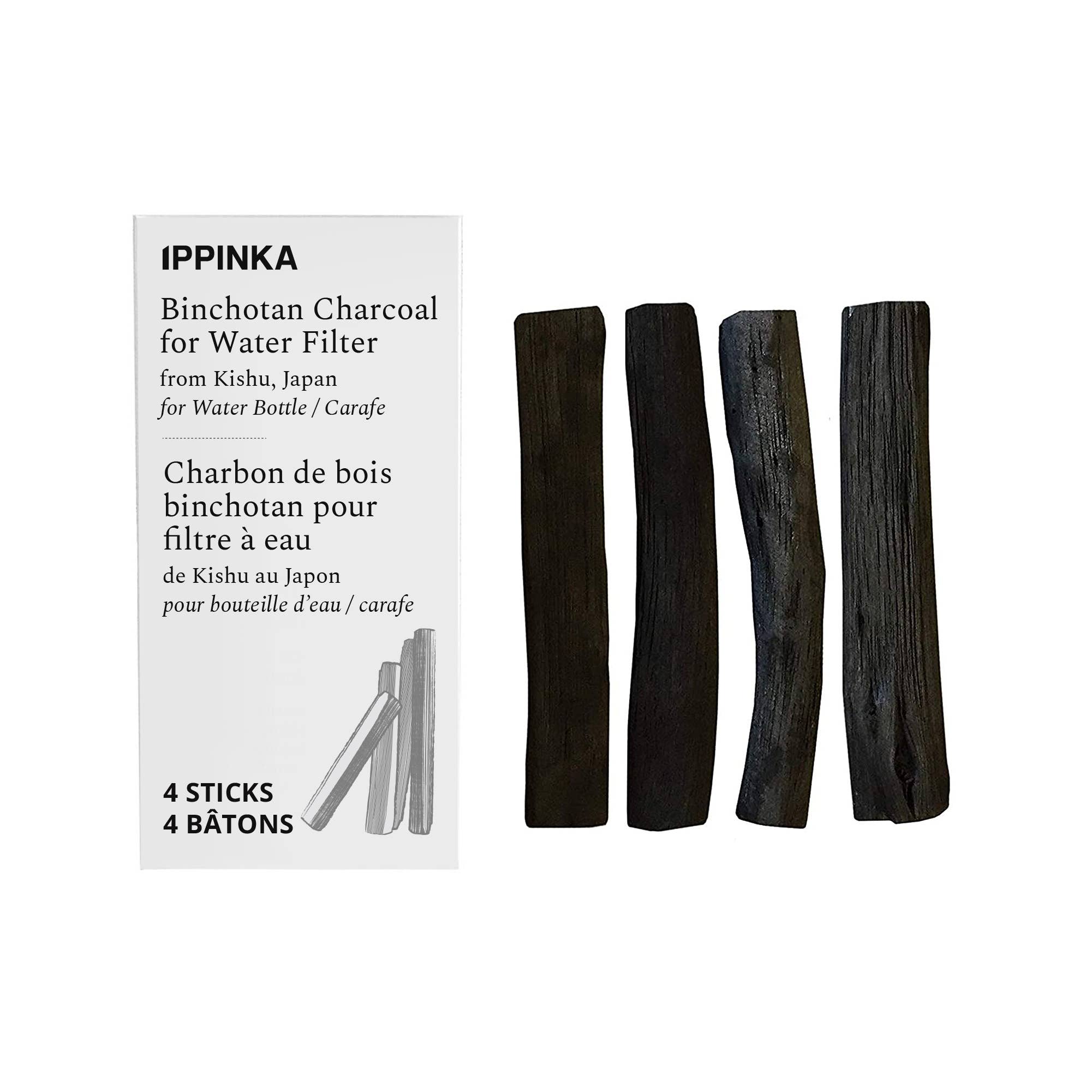IPPINKA Made in Japan - Wholesale Water Filter - Binchotan Charcoal Water Filter - 33oz (1L) x 4 Sticks1