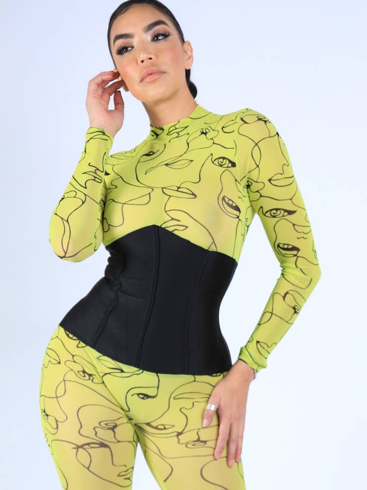 Face Contour Drawing Mesh Jumpsuit for wholesale by K Too