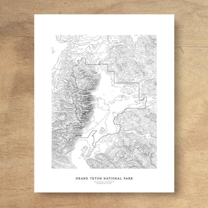 Grand Teton National Park Topografische kaart kunst poster afdrukken voor wholesale door Topographia Design