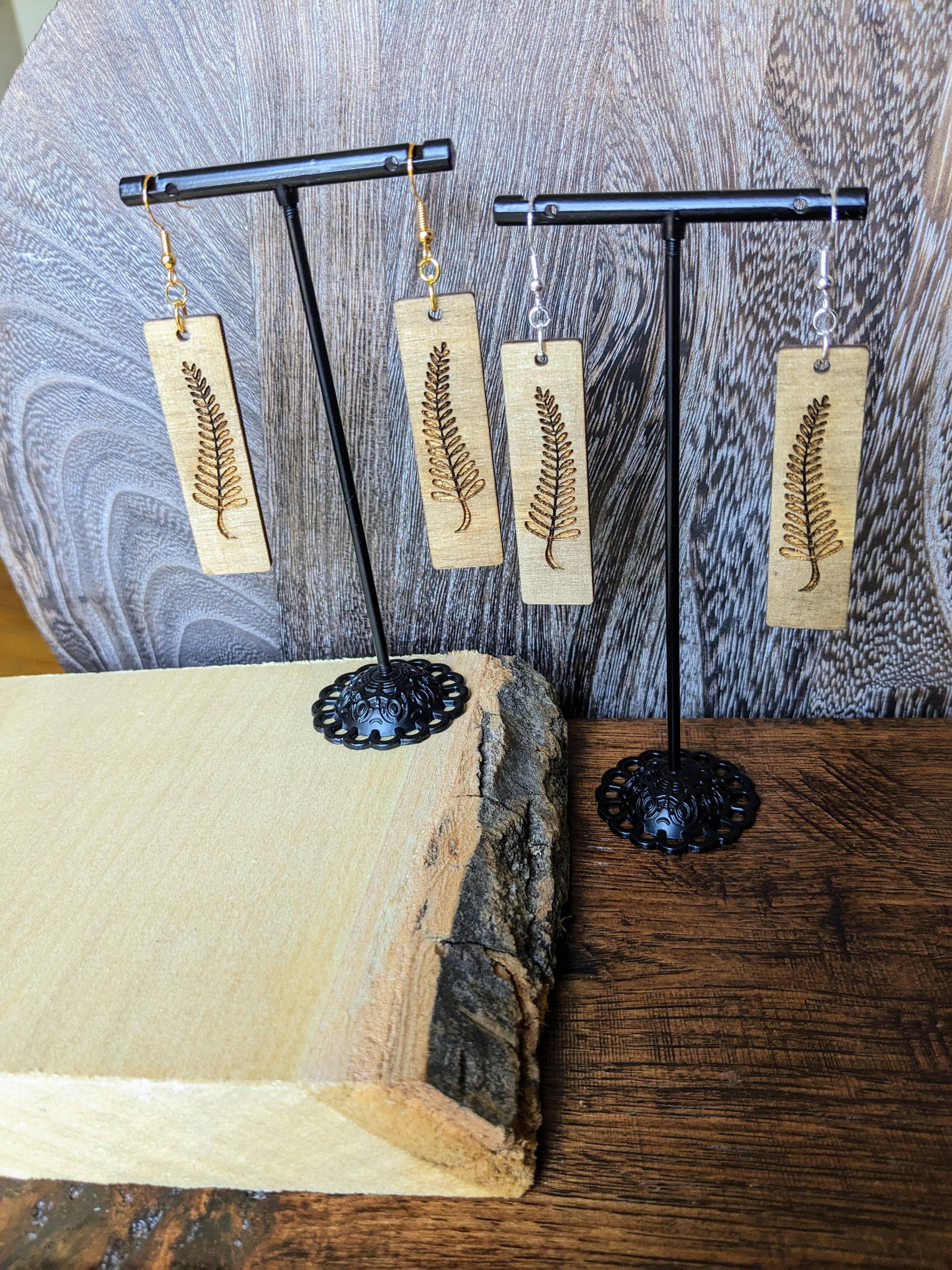 Stag and Branch - Vente Boucles d'oreilles pendantes - Boucles d'oreilles pendantes en bois de fougère Boucles d'oreilles pour amoureux des plantes2