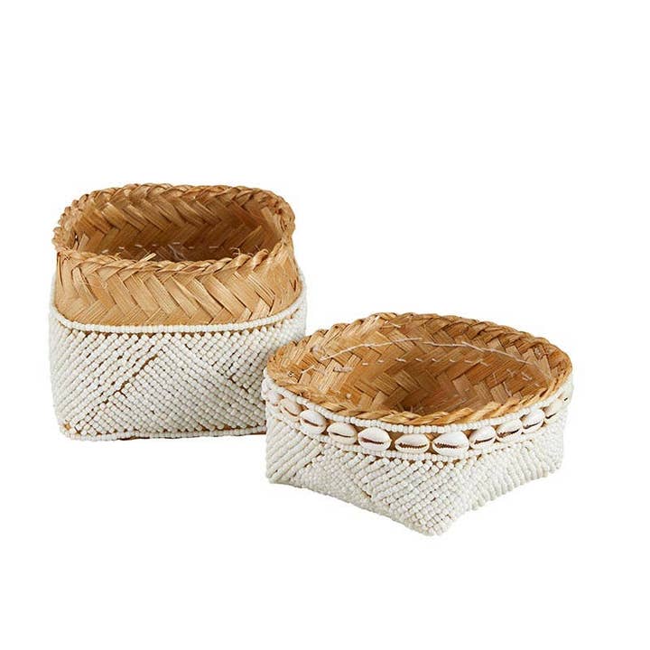 Angle - Wholesale Basket - White Beaded Baskets - Set of 3