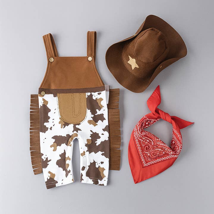 Cowboy Overalls, Hat and Handkerchief 3pcs Baby Costume for wholesale by Fennco Styles