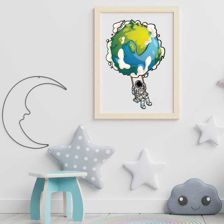 Swingende Spaceman Kunstprint voor kinderen 4x6 voor wholesale door Paul Family Designs
