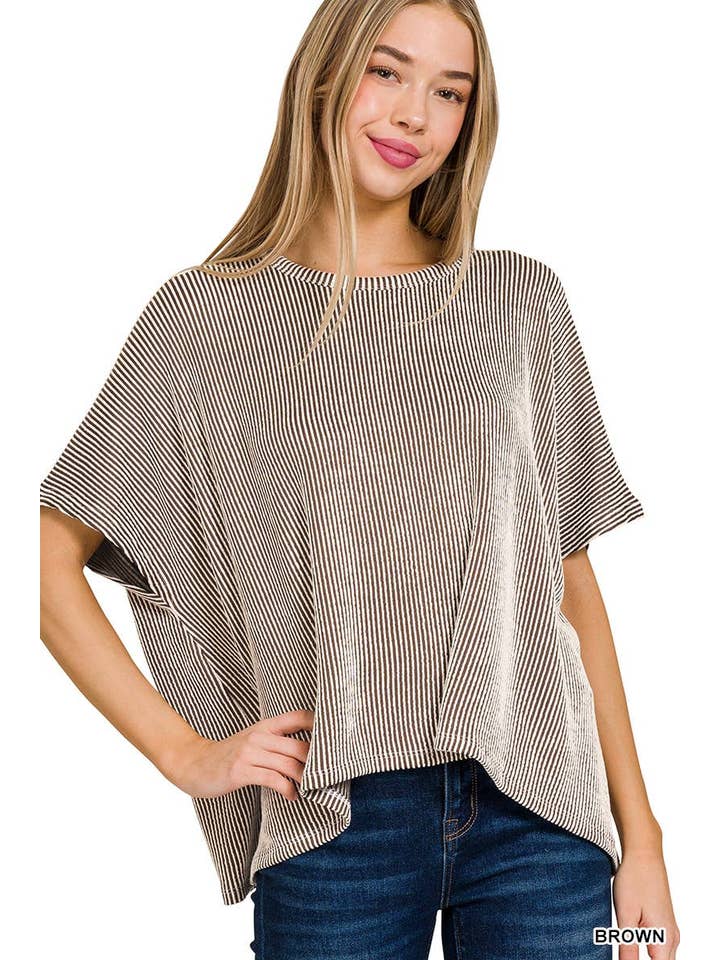 Vanilla Monkey – wholesale Stickad topp - Dam – Ribbad Randig Överdimensionerad Kortärmad Topp