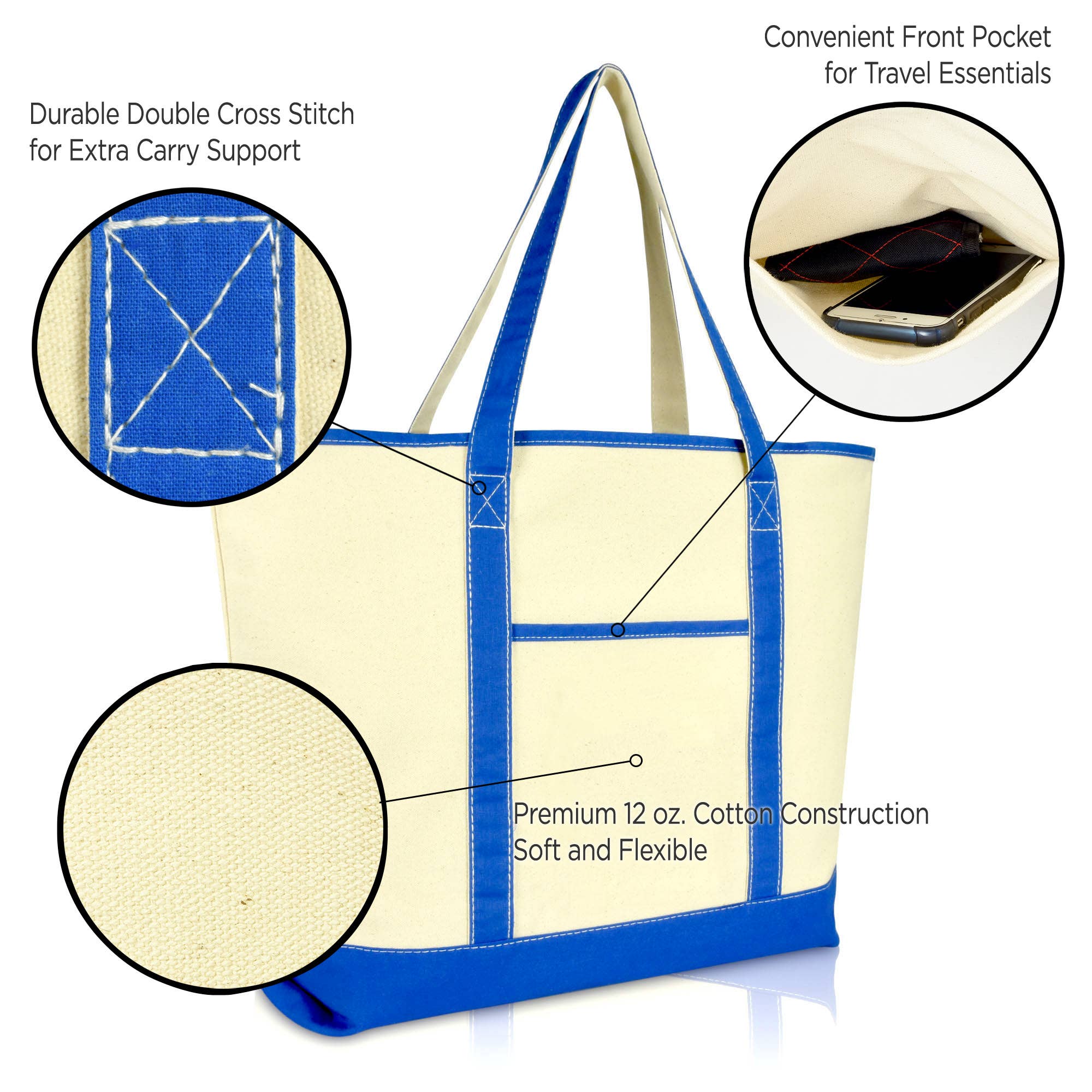 Dalix - Wholesale Tote Bag - Women's - DALIX 22" Open Top Heavy Duty Deluxe Tote Bag Outer Pocket52