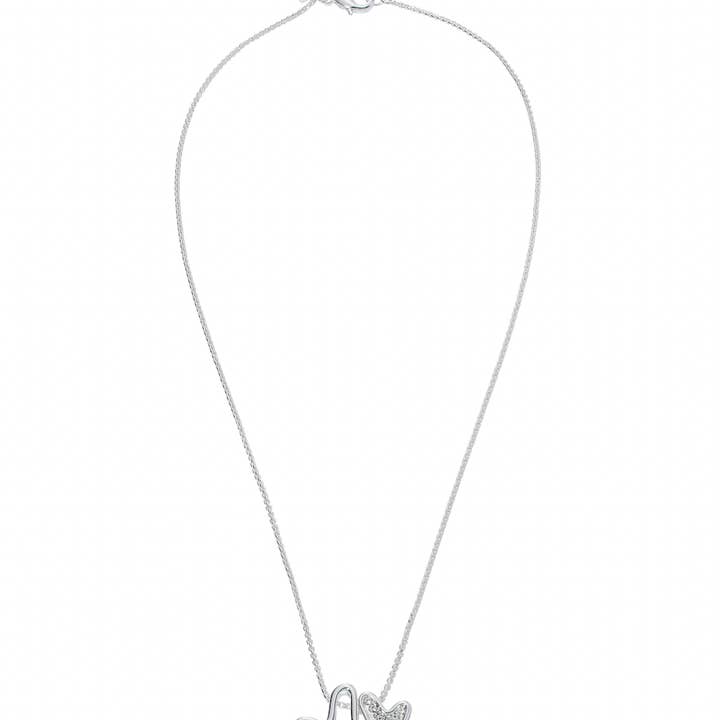 Necklace Silver with a hollow & diamante hearts pendant for wholesale by Miss Dee