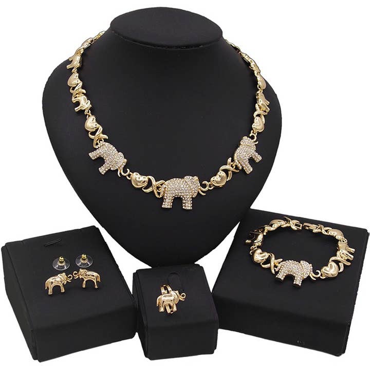 HUGS &KISSES xo icedcut elephants set gold Plated #66 for wholesale by JoeyTheJewelry