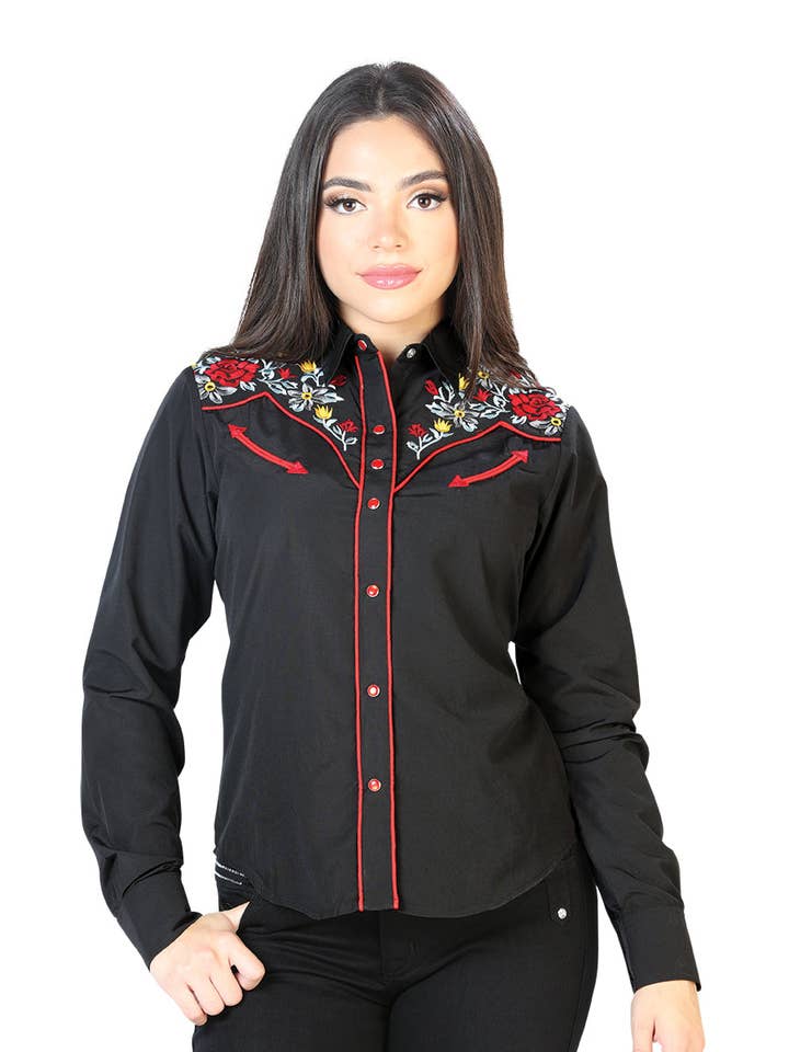 Womens Black Embroidered Western-style Blouse 126685 for wholesale by El General Western Wear