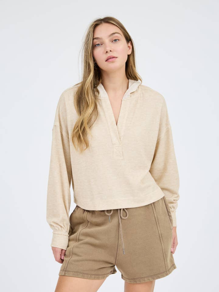 Blu Pepper – wholesale Stickad topp - Dam – Huvtröja med delad hals och långa ärmar i stickat tyg10