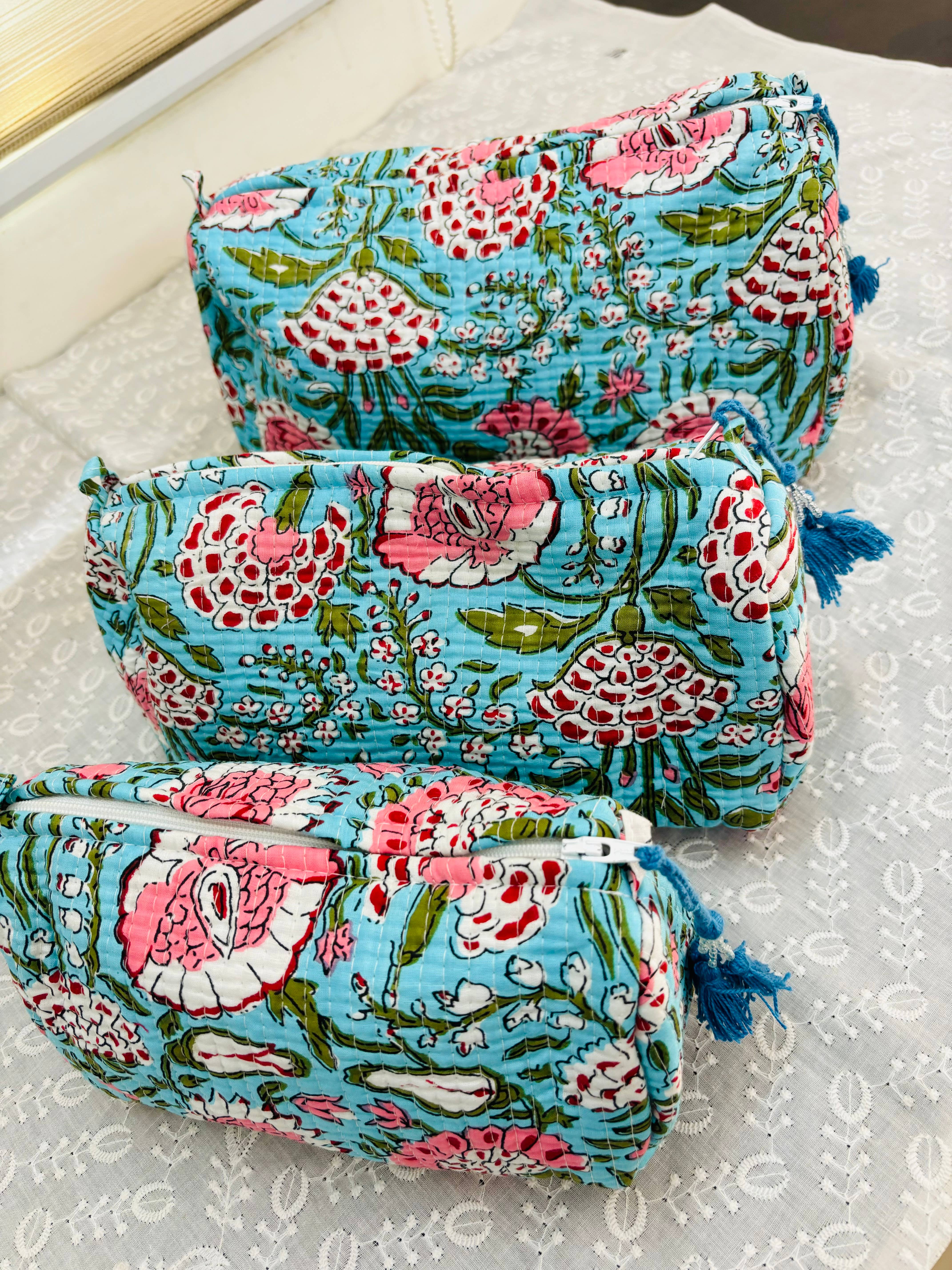 Meghcraft - Wholesale Makeup/Cosmetic Bag - Cotton Quilted Cosmetic Bags,Gift Pouch- Toiletry Pouch-3 Pc1