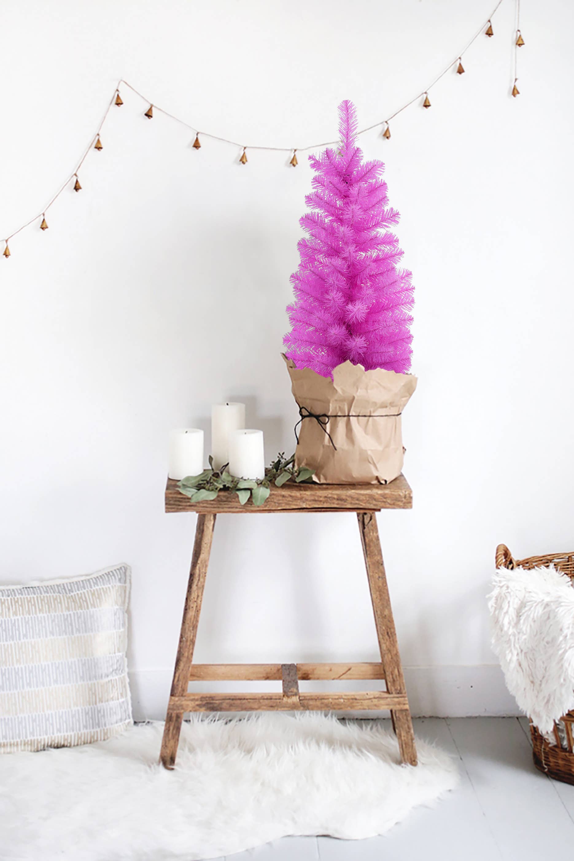 3' Colorful Pink Tabletop Tree with Plastic Stand for wholesale on Faire2