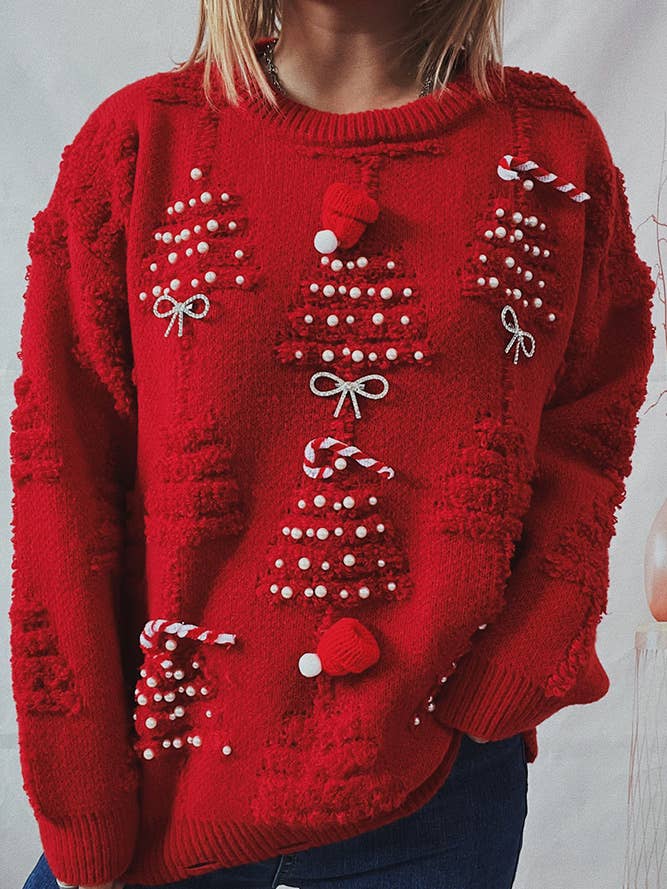 Maglione lavorato a maglia in cristallo con alberi di Natale SXDZ06 per la vendita all'ingrosso da parte di UNISHE