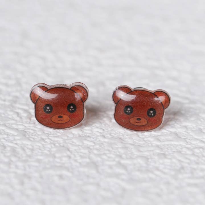 littleoneusa – wholesale Stud/post earrings – Brown Bear Titanium Earring Studs