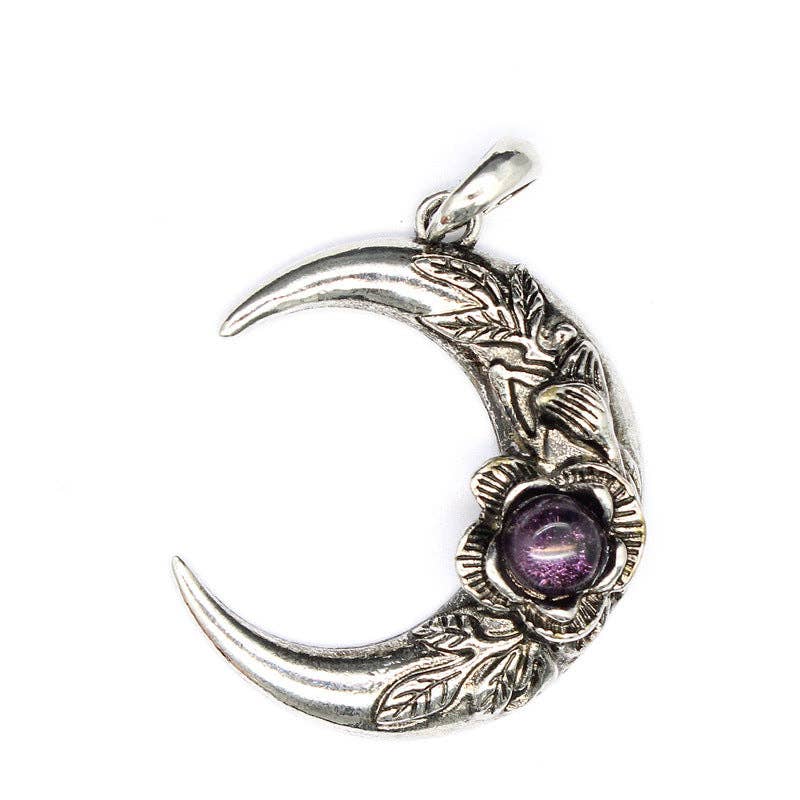 Mio Queena – wholesale Spiritual stone/crystal – Vintage Inlaid Stone Rose Moon Charm Pendant - CS/MS9