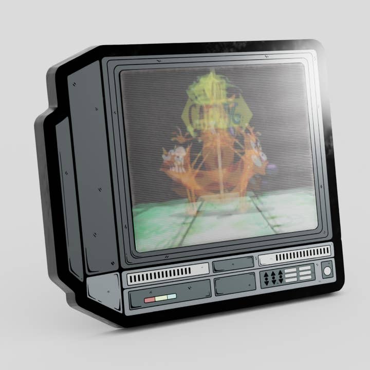 2,5" Lentikulär Katt Hund CRTV Emaljpin för wholesale av GoopyGoblins